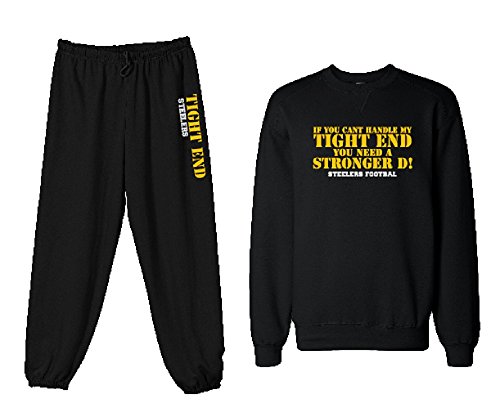 Unisex Mens Womens Black Steelers If You Can't Handle My Tight End You Need A Stronger D Football Sweatshirt Sweatpants Set Personalization Available (Large)