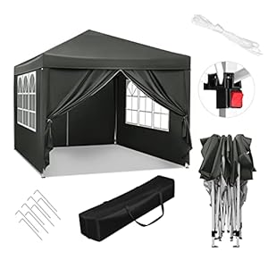 WOLTU PVL0001gr Partytent, waterdichte vouwtent, zonwering, feesttent met zijwanden, tent voor in de tuin, terras, camping, festival, pagodetent met Oxford metalen frame, 3 x 3 m, grijs