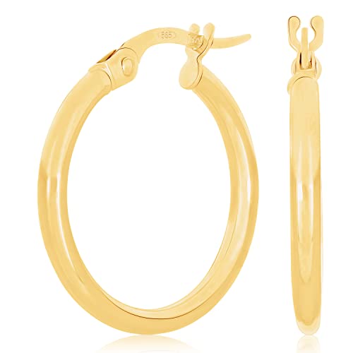 Image of Italian 14k Yellow Gold High Polished Round Hoop Earrings