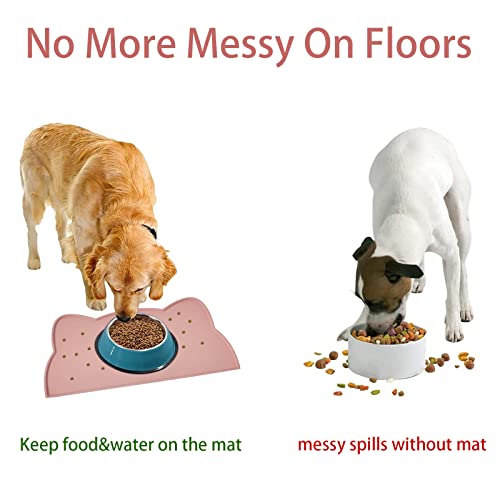 Tokayife Cat Food Mat, Silicone Pet Feeding Mat For Floor Non-Slip Waterproof Dog Water Bowl Tray Cushion (17" X 10", Tea Rose) #TOP2
