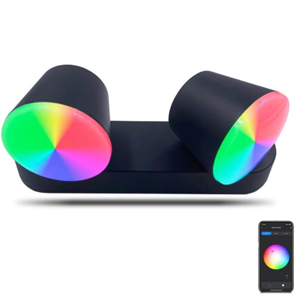 Smart Außenlampe 360 ° Drehbar 2 Flamme LED Wandleuchte RGB Dimmbare Außen Innen Wandlampe IP65 Wasserdichtes Außenleuchte, Wandbeleuchtung steuerbar via App Lampe Wand für Indoor Outdoor Garten