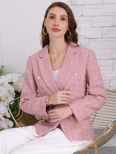 Women's Business Casual Tweed Blazer 2025 Notched Lapel Double Breasted Suit Jacket2
