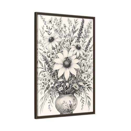 Tableau bouquet floral monochrome horizontal salon | Cadre espresso 60x90