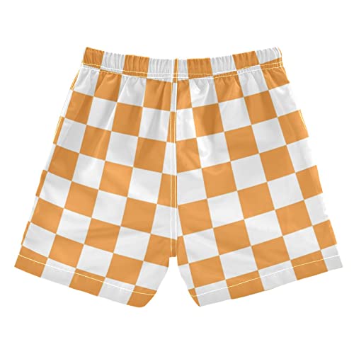 Orange White Squares Plaid Boys Swim Trunks Checkered Lattice Toddler Beach Board Shorts Baby Summer Bathing Suit L2
