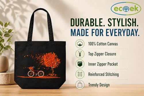 Image of Canvas Tote Bag for Women with Zipper & Pocket(Pack of 1) | Stylish Cotton Handbags for College | Aesthetic Tote Bag for Office, Shopping, Travel, Beach & Daily use