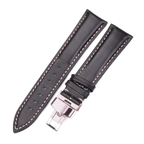 Correa de reloj vintage y lisa negra de 20mm con cierre desplegable