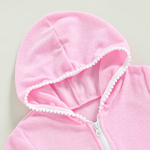 MAINESAKA Toddler Kids Baby Girl Swimwear Zip Up Hooded Cover Up Short Sleeve Summer Beach Bathing Suit Robe 2-10 Years4