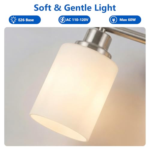 Image of Unicozin 2 Light Bathroom Light Fixtures, Modern Vanity Lights with Milky White Glass Shade, Brushed Nickel Wall Lamp Over Mirror for Bathroom, Living Room, Cabinet, Bedroom, E26 Base