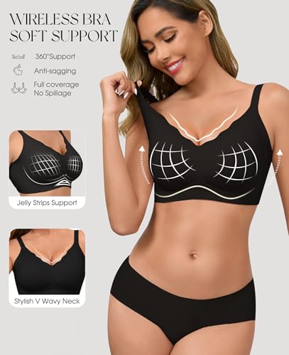 Image of LXOXL Wireless Bras for Women No Underwire Seamless Push Up Full Coverage Everyday Bra Comfortable Supportive Tshirt Bralette