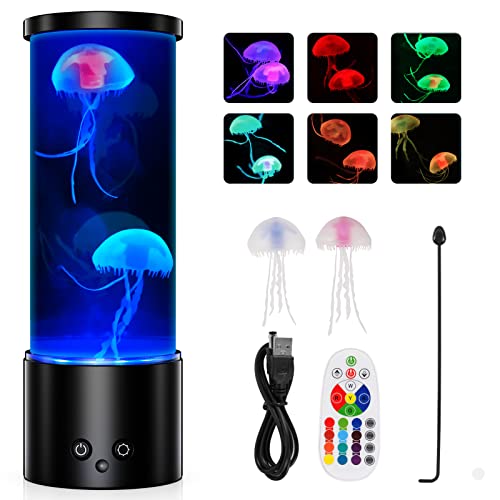Lampe Meduse Aquarium Réservoir Veilleuse Télécommande Lampe Ambiance et 17 RGB Effets de Lumière Changeants de Couleur & 4 Modes de Couleur, Décoration USB Lampe de Chevet de Bureau, Noir Cover