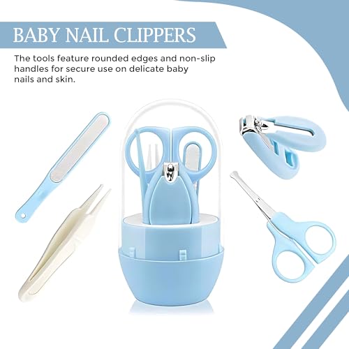 Image of GLUN Baby Care Set, Capsule Shape Pack, 4-in-1 (Anti-Pinch Nail Clipper, Scissor, Nail File, Tweezer) Blue Colour Baby Manicure Set for Newborn, Infant & Toddler