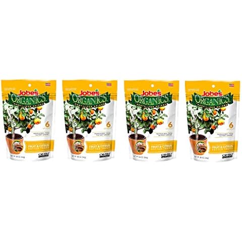Jobe’s Organics Fruit & Citrus Tree Fertilizer Spikes, 3-5-5 Time Release Fertilizer for All Container or Indoor Fruit Trees, 6 Spikes per Package (4) Cover