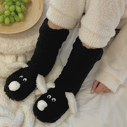 Image of Triplewood Warm Soft Lined Slipper Socks for Women Cartoon Dog Design Non-Slip Winter Socks with Grips Fluffy Women's Slipper Sock