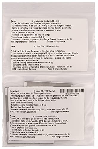 2x Lalvin EC1118 Weinhefe Trockenhefe 5 g für Weißwein Roséwein Fruchtwein Kaltgärung Sektgärung