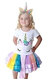 DOMIRY Tulle Tutu Skirt Dressing up Set for Little Girls Rainbow Fluffy Tutu with Cotton T-Shirt and...