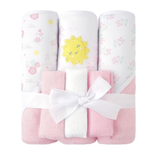 Image of Viviland Baby Towels and Baby Wash Cloths Set Hooded Baby Towels Baby Wipes Absorbent Bath Face Towels Burp Cloths or Face Towels for Girl Boy 6-Pack Size 28 x 28 Inch(Sunshine)