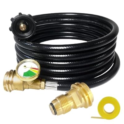 12Ft Propane Hose Extension with Luminous Gauge, Propane Tank Adapter Converts POL LP Tank Service Valve to QCC1 / Type1 Hose, Fit For Heater, Rv, Gas Grill, Fire Pit And Propane Appliances