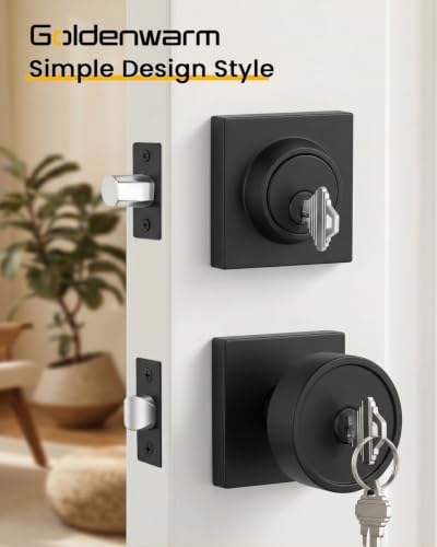 Image of Goldenwarm Exterior Door Lock Set with Deadbolt, Keyed Different Black Front Door Knob, Heavy Duty Zinc Alloy Entry Door Locksets with Deadbolt, 2 Pack