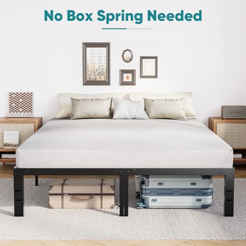Image of Sweetcrispy Full Bed Frame - 14 Inch Metal Platform Bed Frames for with Storage Space Under Base, Sturdy Steel Slat Support, No Box Spring Needed