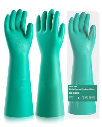 Thxtoms Long Nitrile Chemical Resistant Gloves, Reusable Heavy Duty Safety Work Gloves, Acid, Alkali And Oil Protection,1Pairs,M