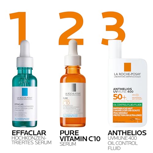 La Roche Posay Sonnenfluid, Für das Gesicht und ölige Haut, Transparent und mattierend, Mit Airlicium-Technologie, Ohne Duftstoffe, Anthelios UVmune 400 Oil Control Fluid LSF 50+, 50 ml