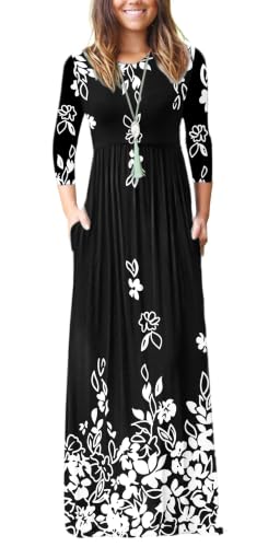 Image of WNEEDU Women's 3 /4 Sleeve Casual Loose Long Maxi Dresses with Pocket