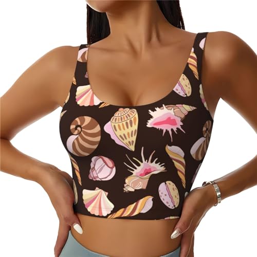 Brasier sportivo da donna a forma di conchiglia con stampa a forma di conchiglia, senza maniche, ad asciugatura rapida, reggiseno sportivo con schiena a U, Nero , M