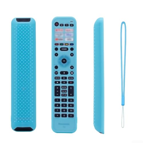 Cubierta de silicona flexible para mando a distancia diseñada para Panasonic N2QBY A000057 A000060 con soporte de amortiguación y sensación de botón natural (azul luminoso)