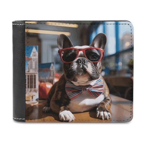 French Bulldog Wearing Sunglasses Bifold Wallets for Men Pu Leather Durable Personalized Mens Wallets for Work Or Daily Use