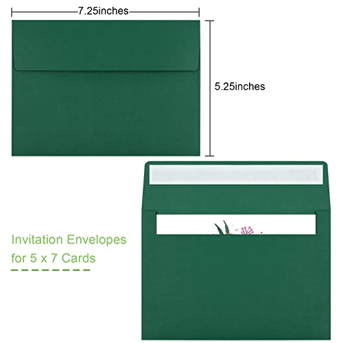 Image of 50 Packs 5x7 Envelopes, A7 5x7 Envelopes for Invitations, Printable Invitation Envelopes Self Seal for Weddings, Invitations, Photos, Greeting Cards, Mailing (Dark Green)