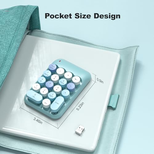 MOWUX Wireless Number Pads, Cute Colorful Numeric Keypad Numpad Portable 2.4 GHz Financial Accounting Number Keyboard Extensions, 18 Key Number Numpad for Laptop Desktop, PC (Blue) - Thumbnail 6