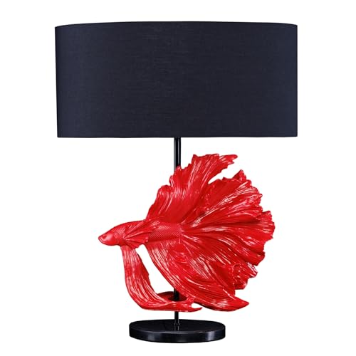 Riess Ambiente Design Tischlampe CROWNTAIL - 65cm - schwarz rot - Stoffschirm Marmorfuß Nachttischlampe Schreibtischlampe Dekolampe Leuchte