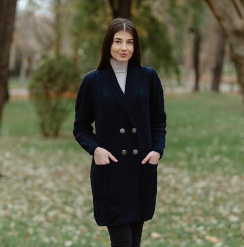 Image of SAOL 100% Irish Merino Wool Ladies Shawl Collar Cardigan Coat with Pockets