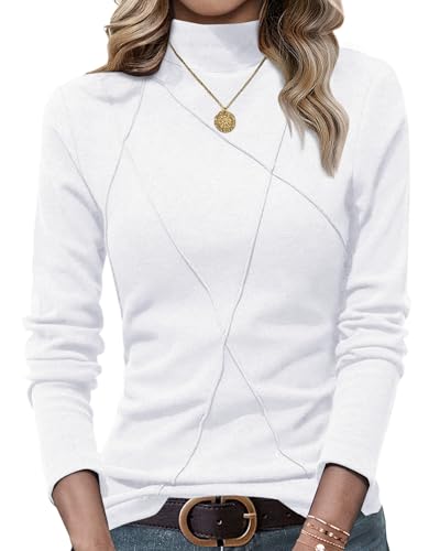 AUSELILY Womens Mock Turtleneck Long Sleeve Shirts Tunic Tops Women Sweatshirt Lightweight Casual Pullover 2025 Fall Winter Fashion White M