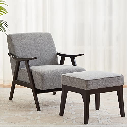 Batohom Solid Wooden Armchair With Ottoman,Mid Century Modern Chair And Footrest,Upholstered Club Chair And Ottoman Set,Comfy Reading Tufted Accent Chair For Bedroom,Side Living Room Chair (Grey) #TOP7