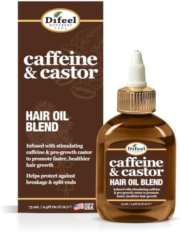 Difeel Caffeine & Castor Hair Oil Blend for Thicker, Fuller-Looking Hair - Travel Size 2.5 oz - Nourishing Scalp & Hair Oil Treatment, Strengthens Moisture Retention