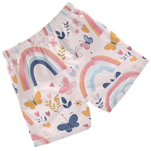 Pigsaly Boys Swim Trunks Rainbow and Butterflies Leaves Boys Board Shorts Swimsuit Swimwear Summer Bathing Suit XS2