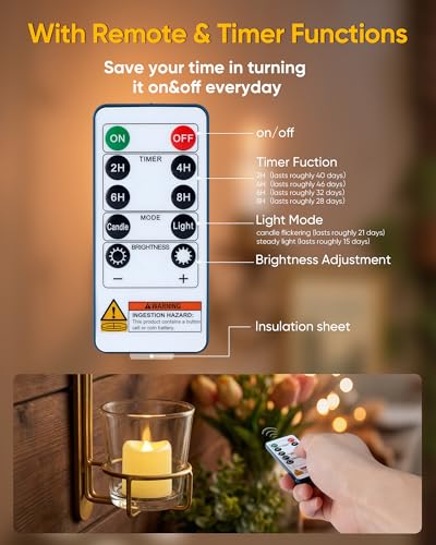 Image of 5plots 12-Pack 400+Hours Remote Control Candles, Votive Candles with 2 /4 /6 /8H Timer, Battery Operated Tealights for Party, Table Centerpiece, Home Decor, Halloween, Thanksgiving, Christmas