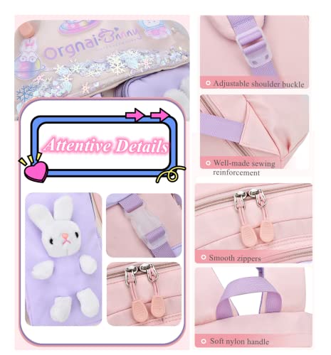 Bansusu Kawaii Bunny Primary Girls Backpacks Elementary School Bags Bookbags with Refrigerator Front Pocket, Blue-Large - Image 7