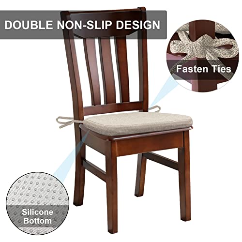Ezkamfort Chair Cushions For Dining Chairs With Ties 17 X 16.5 Inches Non Slip And Comfortable Kitchen Dining Chair Pads And Seat Cushion With Machine Washable Cover Set Of 4 Dark Beige #TOP5