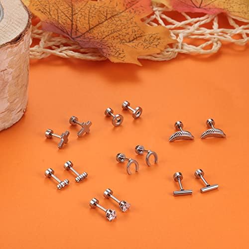 MILACOLATO 21Pairs Stainless Steel Tiny Stud Earrings for Women Men Star Triangle Moon Heart Ball CZ Stud Earrings Cartilage Helix Tragus Stud Earrings Flatback Studs Earrings Piercing Set