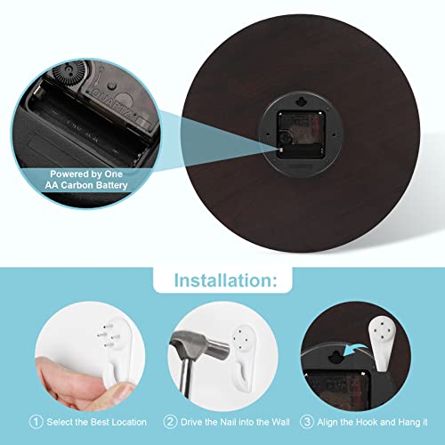 Soledi Wall Clock, Retro Wall Clock Silent Non-Ticking, 10 Inch/25 Cm Wooden Wall Clocks Battery Operated For Living Room, Kitchen, Home, Bathroom, Office, Laundry Room #TOP3