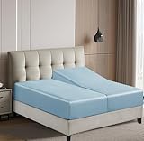 Split King/2 Pack Twin-XL Bamboo Viscose Fitted Sheet Only, 400 Thread Count, 8-16" Deep Pocket, Cooling Breathable Silky Soft Bottom Sheet for Hot Sleeper (Sky Blue, Split King/2 Pack Twin-XL)