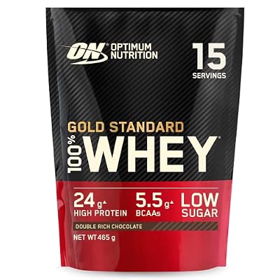 Optimum Nutrition Gold Standard 100% Whey, Proteína en Polvo para Recuperacíon y Desarrollo Muscular con Glutamina Natural y Aminoácidos BCAA, Sabor Double Rich Chocolate, 15 Dosis, 450 g