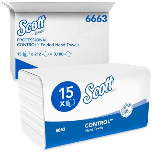 Scott® Control™ Papierhandtücher 6663, Einmal-Papierhandtücher mit Interfold-Faltung und M-Faltung, FSC-zertifiziert, für eine umweltbewusste Händehygiene, 15 Packungen x 212 Tücher (insg. 3.180)