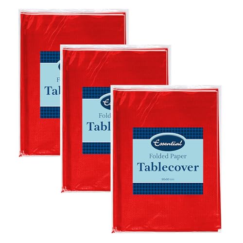 Venuscello 6 x Red Paper Table Cover Cloths, 90cm x 90cm Square, Disposable, Folded, for Birthday Party