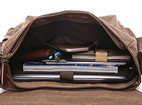 Iblue Mens X-Large Canvas Messenger Bag Retro Leather Trim Shoulder Bags Laptop Satchel Military Crossbody Bag #TOP5