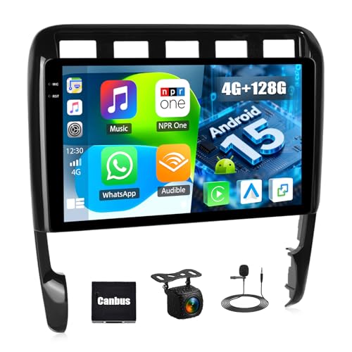 [4G+128G] Android 15 Car Radio for Porsche Cayenne 2003-2010 with Wireless CarPlay Android Auto,9 inch Touchscreen Car Stereo with WiFi,GPS Navigation,Bluetooth,FM/RDS SWC EQ+AHD Backup Camera