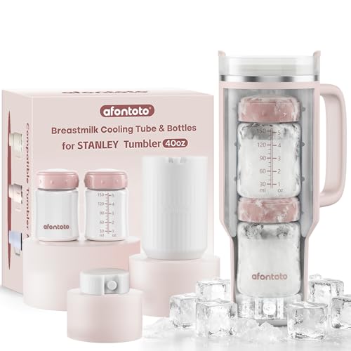 Breast Milk Cooler Compatible with Stanley Cup (40oz), 360° Total Cooling Breastmilk Chiller Fit Stanley Tumbler (40oz) for 12H+ Safe Storage, Portable Breastmilk Cooler with 2pcs Milk Storage Bottle