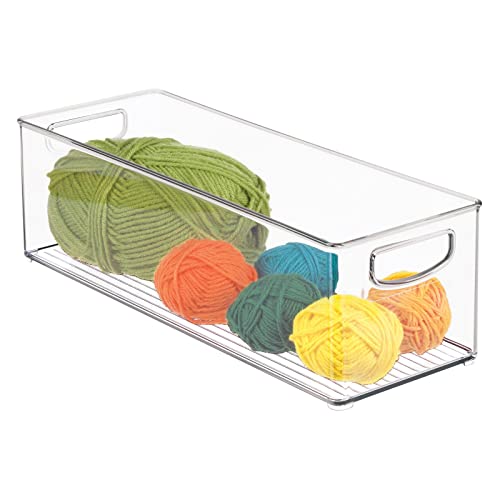 Image of mDesign Plastic Arts and Crafts Organizer Storage Bin - Hobby Supply Box Container with Handles for School and Home - Holds Paint, Fabric, and Art /Craft Supplies - Ligne Collection - 4 Pack - Clear